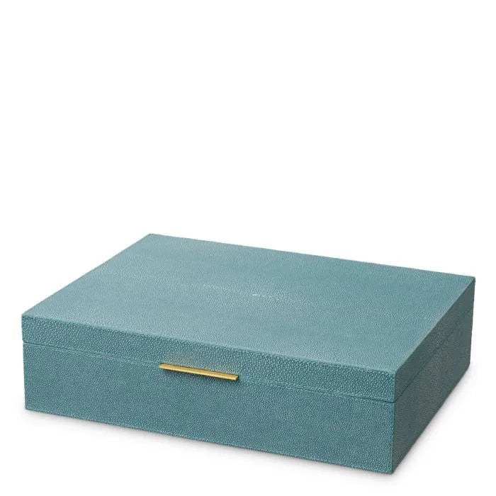 Eichholtz Box Menton L in blue faux shagreen with brass handle