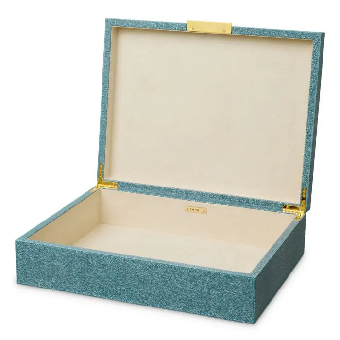 Eichholtz Box Menton L in blue faux shagreen with brass handle