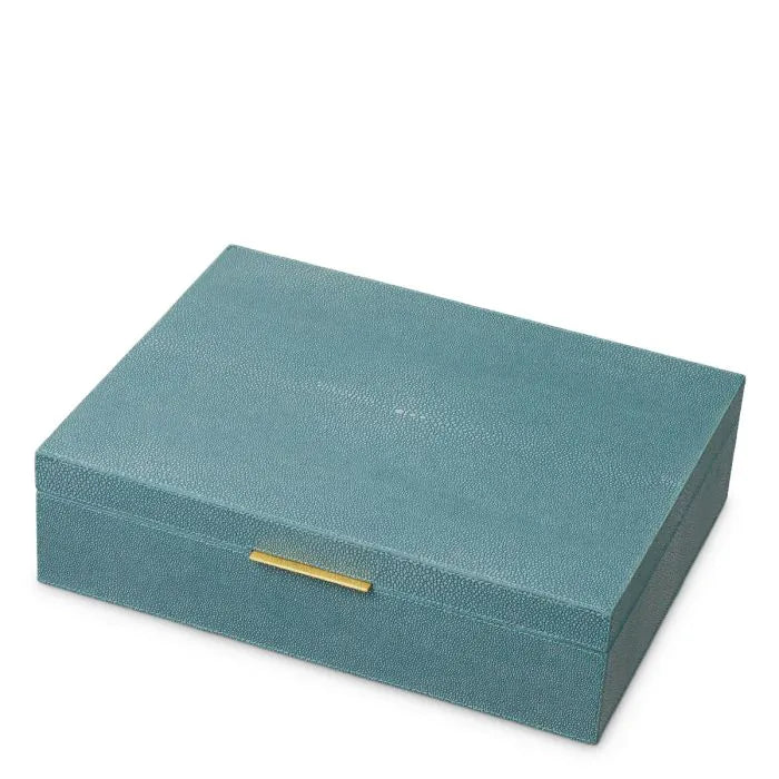 Eichholtz Box Menton L in blue faux shagreen with brass handle