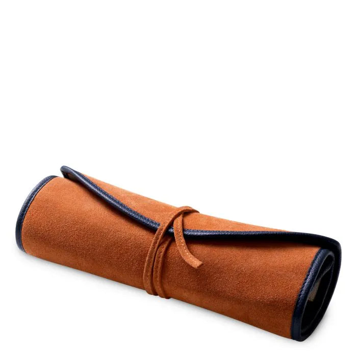 Eichholtz Backgammon Travel Set Monte Lago in blue leather and orange suede