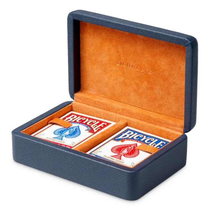 Eichholtz Deck Box The Ridges in blue leather with orange suede interior