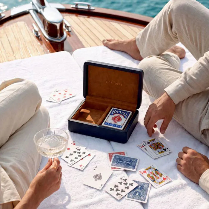 Eichholtz Deck Box The Ridges in blue leather with orange suede interior