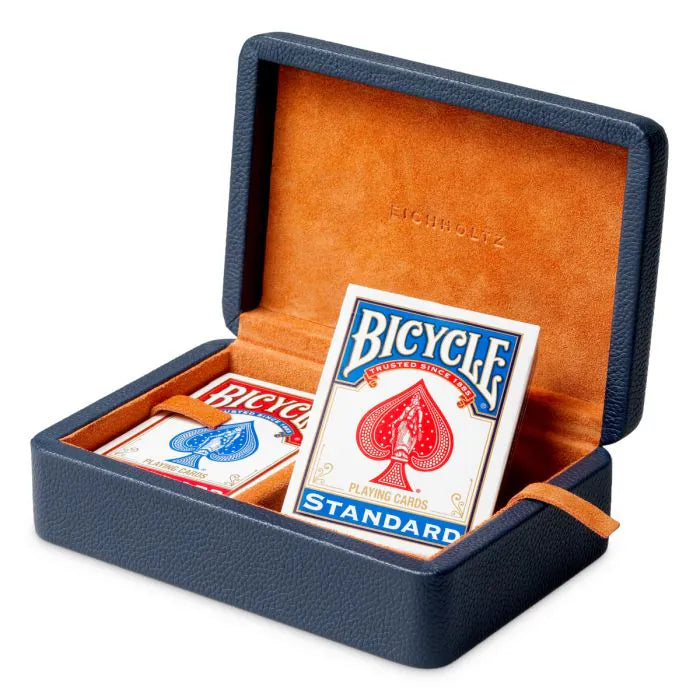 Eichholtz Deck Box The Ridges in blue leather with orange suede interior