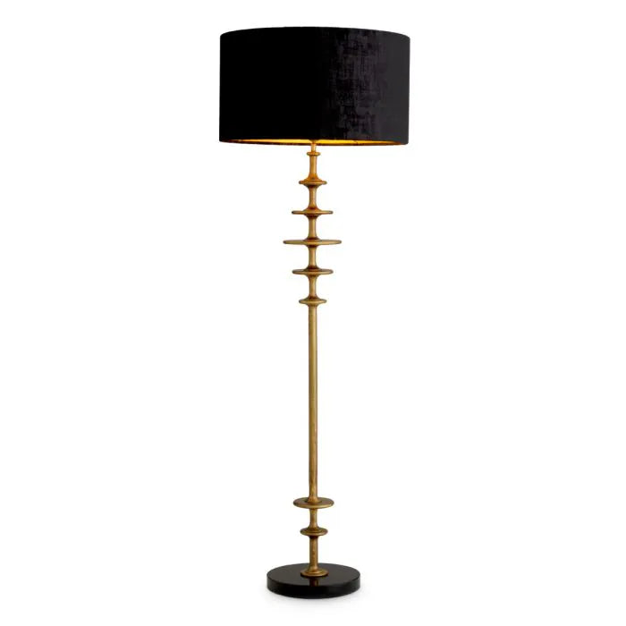 Eichholtz Floor Lamp Rosetti in vintage brass with black granite base and black fabric shade