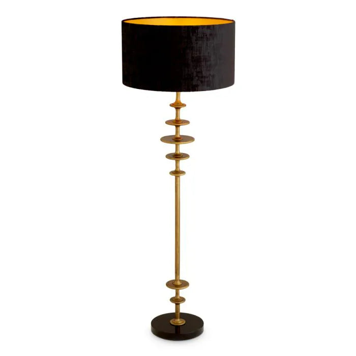Eichholtz Floor Lamp Rosetti in vintage brass with black granite base and black fabric shade