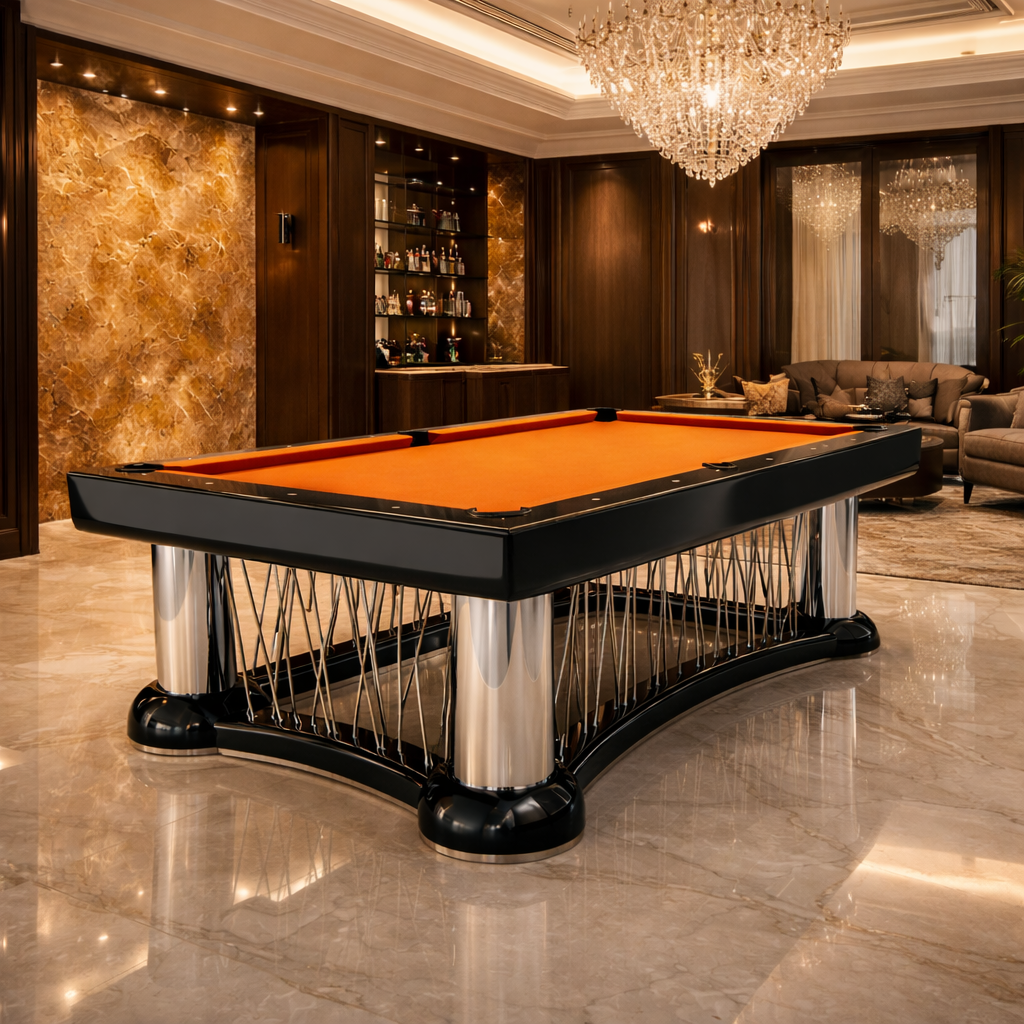 Luxury handmade wood and stainless steel pool table 