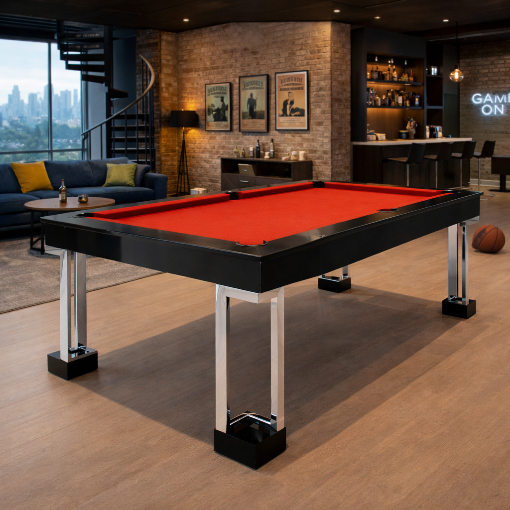 Luxury black and red pool table in wood by Koralturk 