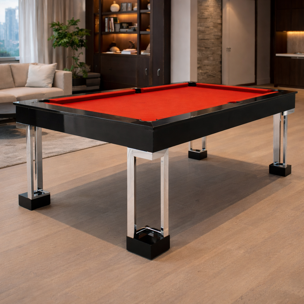 Luxury black and red pool table in wood by Koralturk 