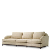 Eichholtz Sofa Vestry three-seater upholstered in beige Winslow chenille with curved arms, deep cushions and mahogany-finish base
