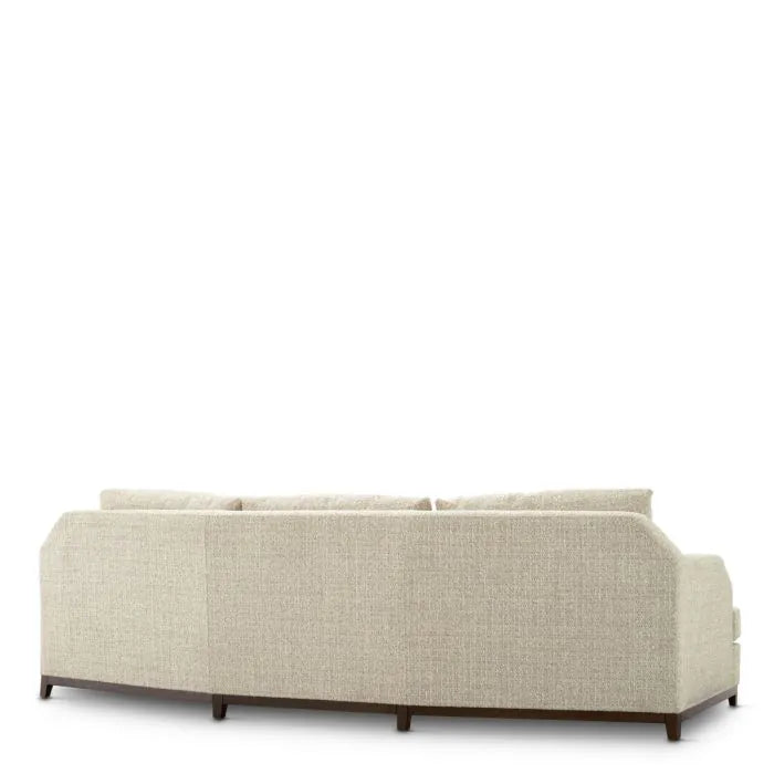 Eichholtz Sofa Vestry three-seater upholstered in beige Winslow chenille with curved arms, deep cushions and mahogany-finish base