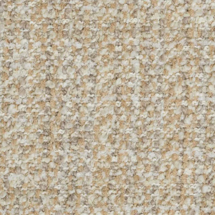 Eichholtz Sofa Vestry three-seater upholstered in beige Winslow chenille with curved arms, deep cushions and mahogany-finish base