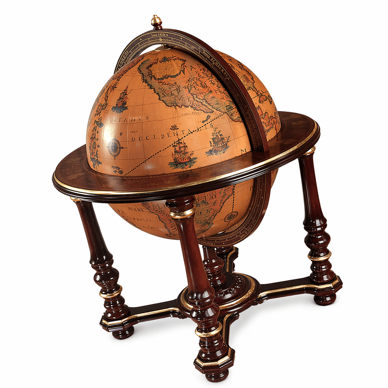 Luxury vintage globe bar cabinet in handcrafted wood with antique world map design, Italian luxury drinks trolley globe for elegant home interiors