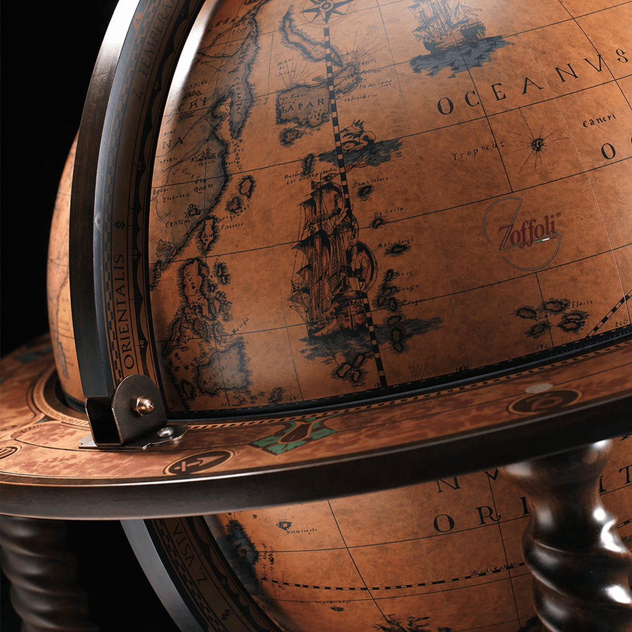 Luxury vintage globe bar cabinet in handcrafted wood with antique world map design, Italian luxury drinks trolley globe for elegant home interiors