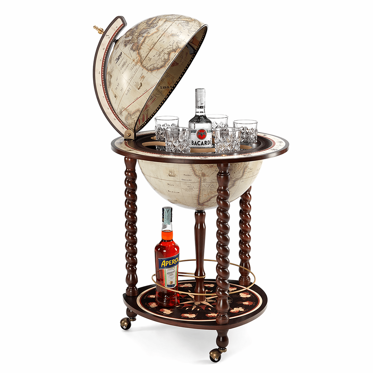 Zoffoli Explora Bar Globe luxury Italian handcrafted drinks cabinet with antique world map design and bottle storage for elegant home interiors
