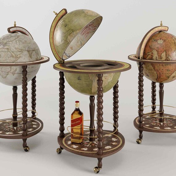 Zoffoli Explora Bar Globe luxury Italian handcrafted drinks cabinet with antique world map design and bottle storage for elegant home interiors