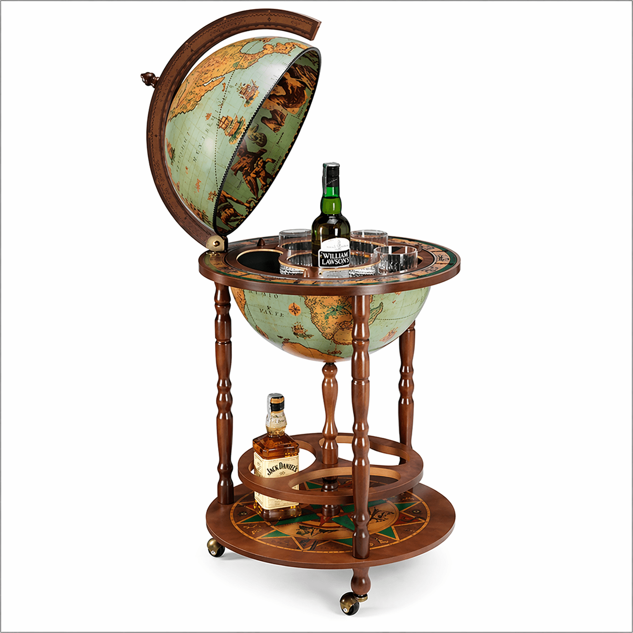 Zoffoli Giunone Bar Globe luxury Italian handcrafted drinks cabinet with antique world map design and bottle storage for elegant home interiors