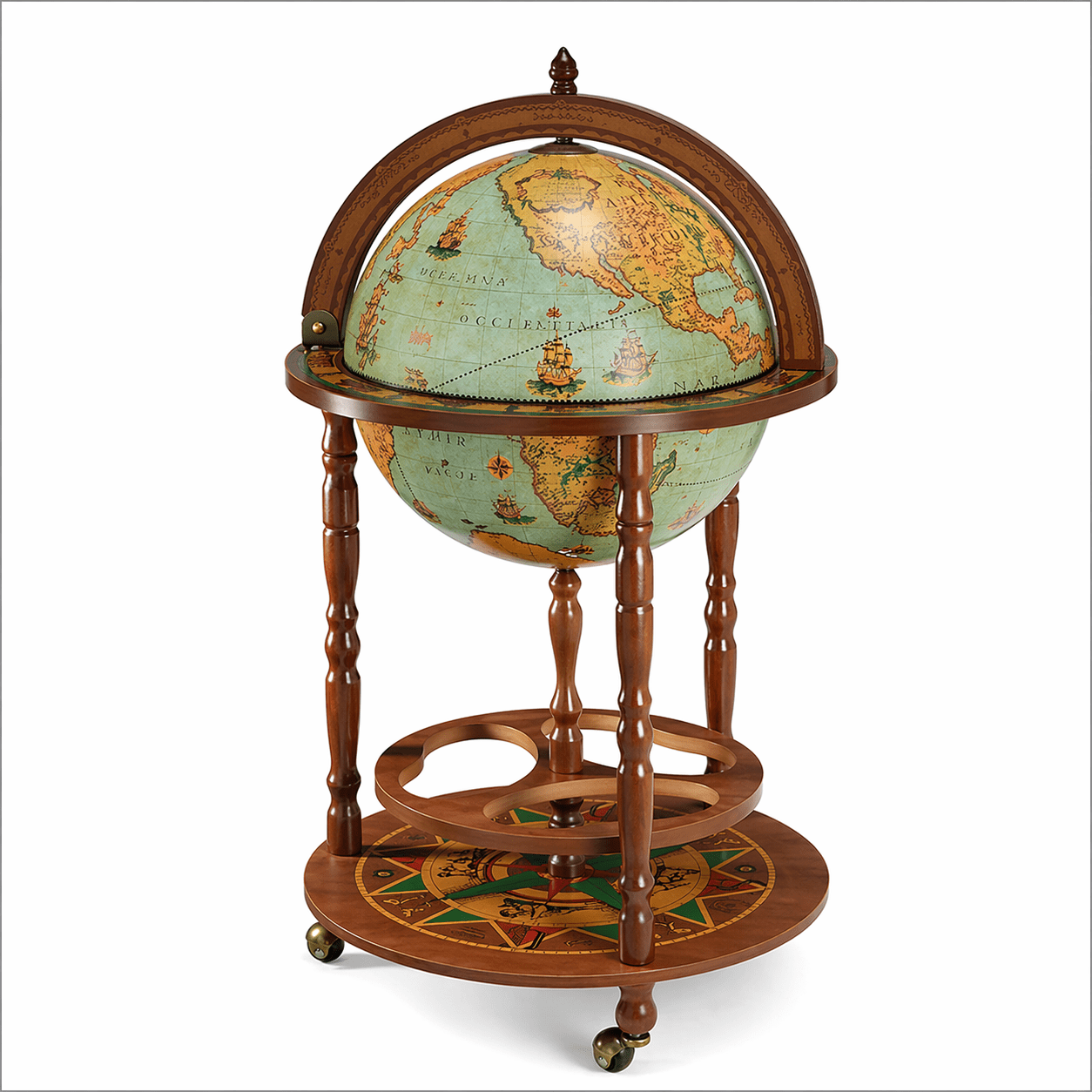 Zoffoli Giunone Bar Globe luxury Italian handcrafted drinks cabinet with antique world map design and bottle storage for elegant home interiors