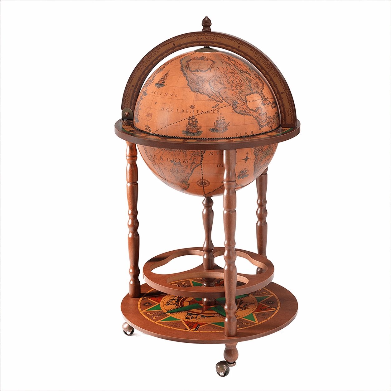 Zoffoli Giunone Bar Globe luxury Italian handcrafted drinks cabinet with antique world map design and bottle storage for elegant home interiors