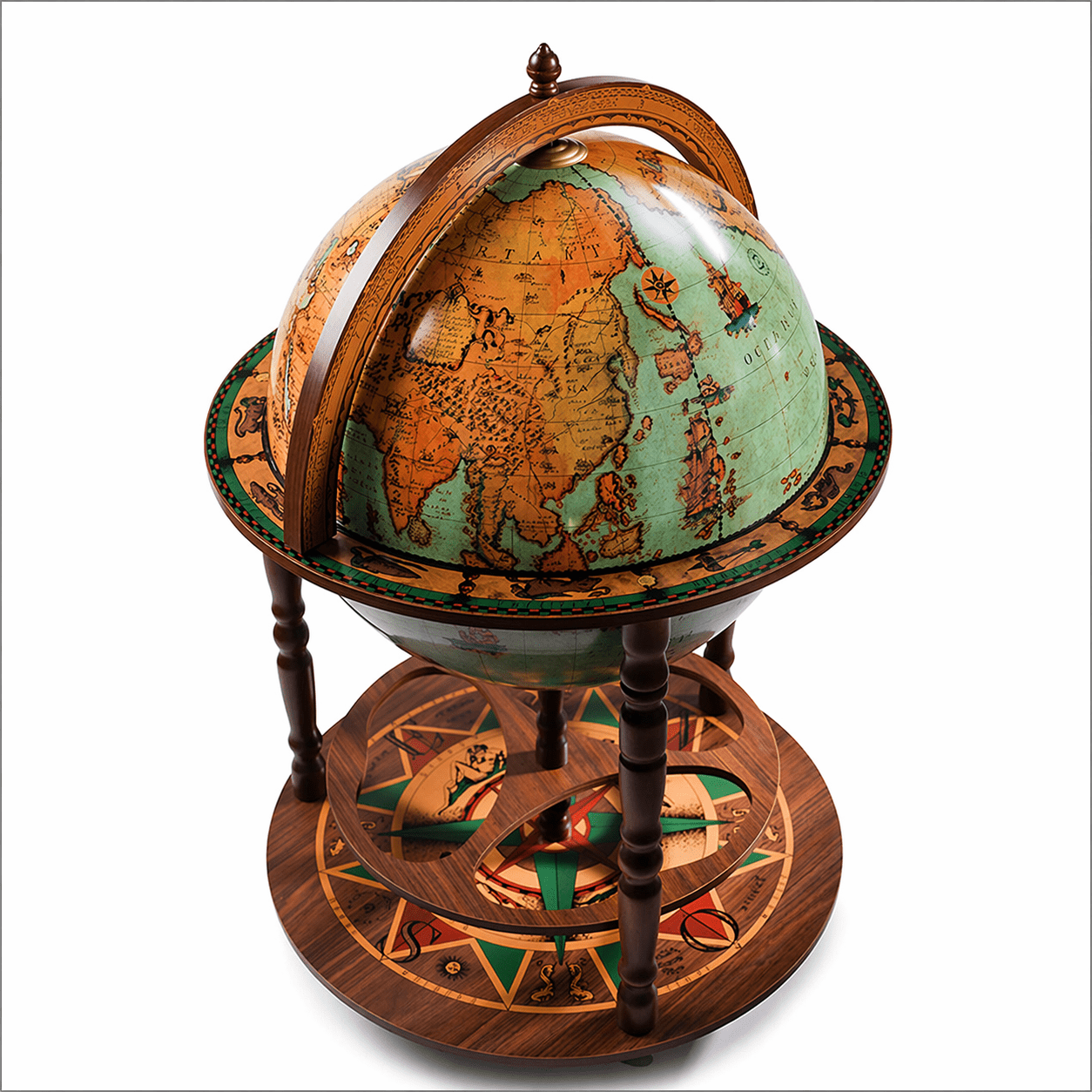 Zoffoli Giunone Bar Globe luxury Italian handcrafted drinks cabinet with antique world map design and bottle storage for elegant home interiors