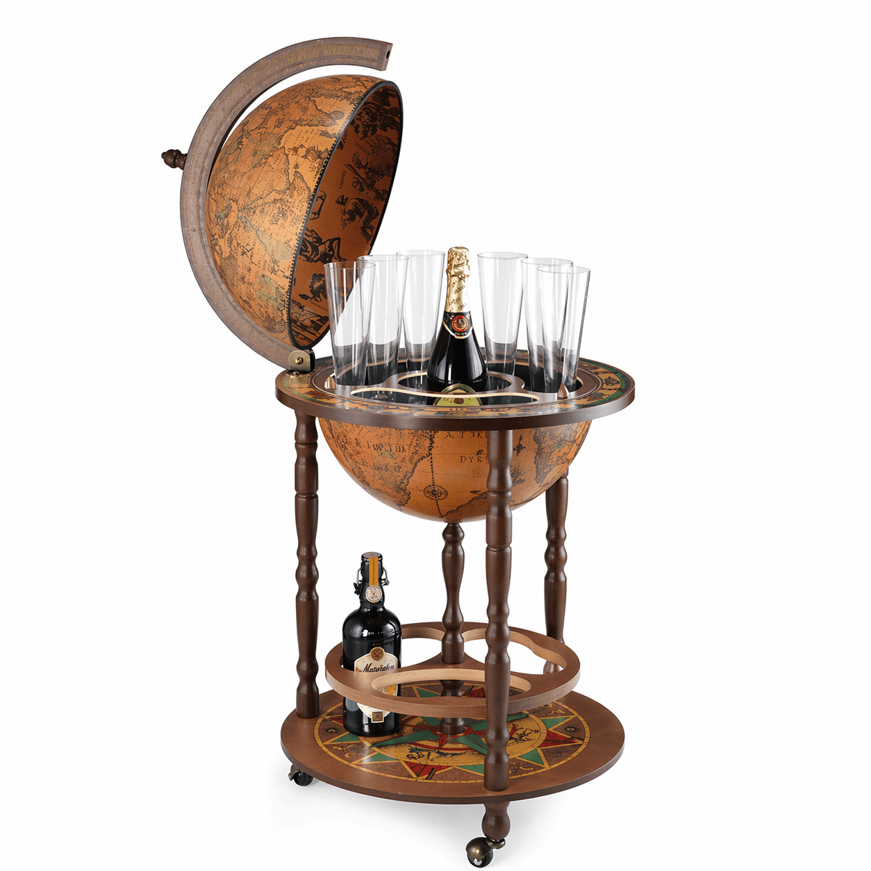Zoffoli Giunone Bar Globe luxury Italian handcrafted drinks cabinet with antique world map design and bottle storage for elegant home interiors