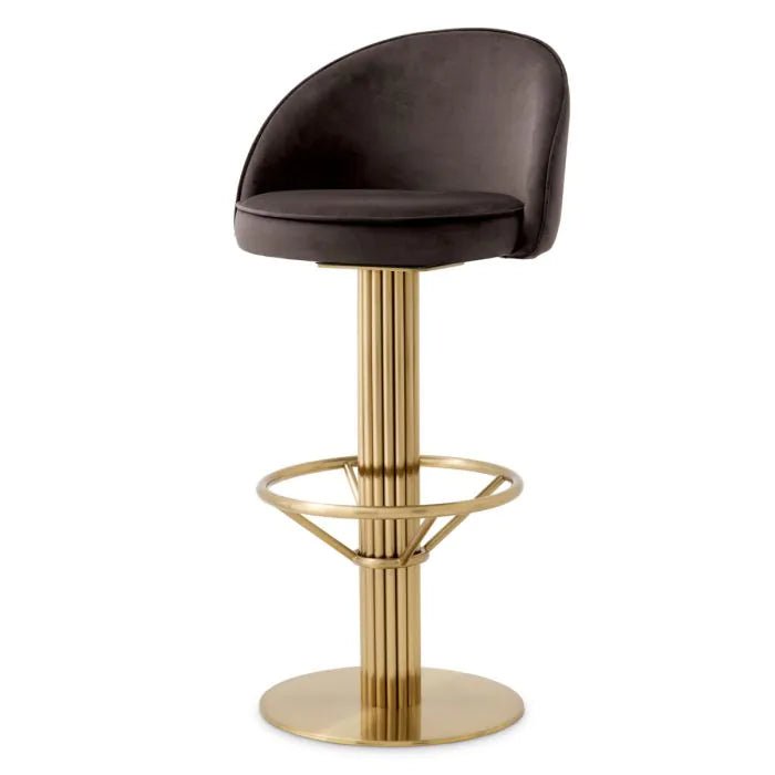 Eichholtz Bar Stool Dorland in Roche dark grey velvet and brushed brass