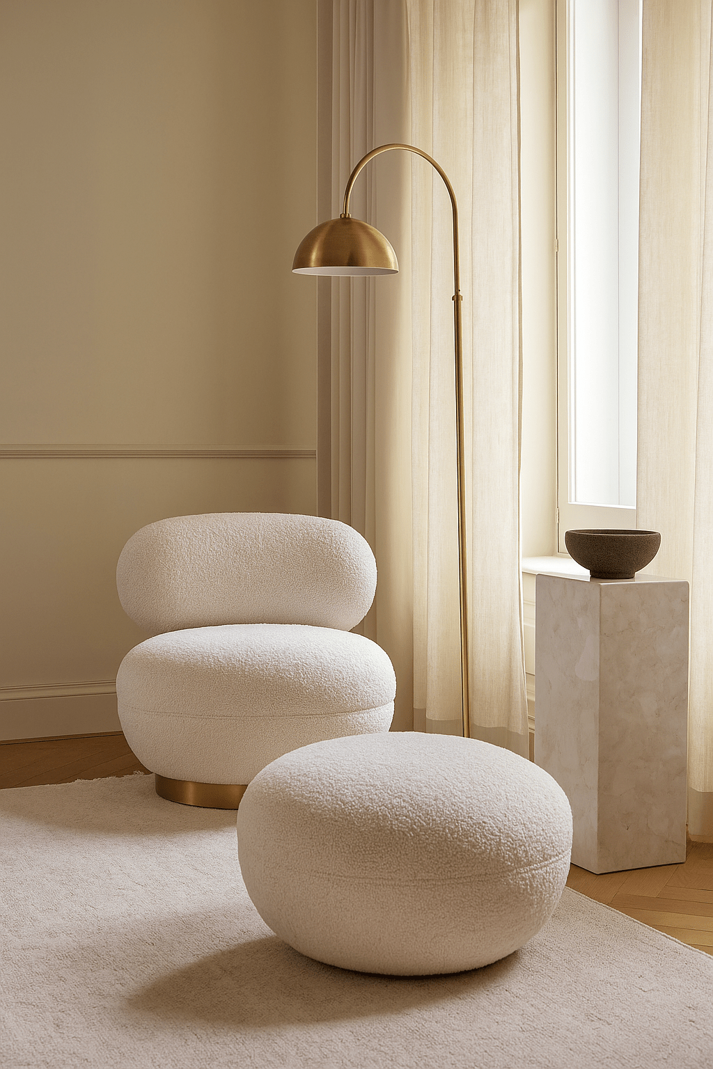 Richmond's interiors white fabric pouf  