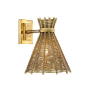 Wall Lamp Kon Tiki in woven rattan with vintage brass finish