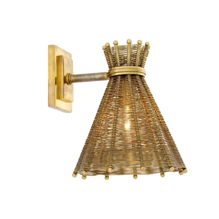 Wall Lamp Kon Tiki in woven rattan with vintage brass finish