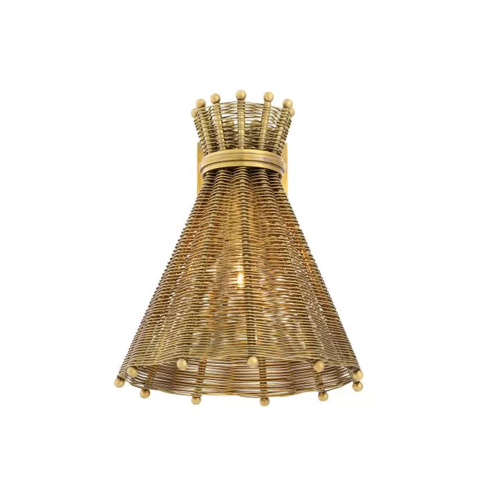 Wall Lamp Kon Tiki in woven rattan with vintage brass finish