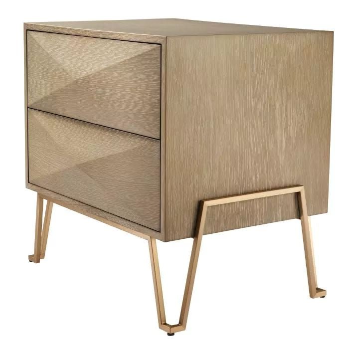 Nightstand Highland in washed oak veneer with brushed brass frame