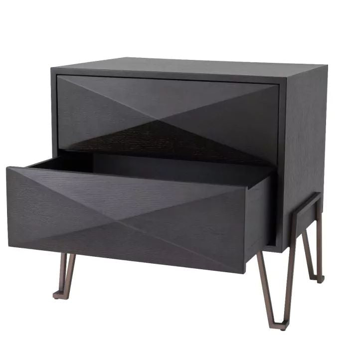 Nightstand Highland in washed oak veneer with brushed brass frame
