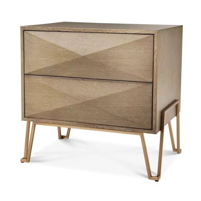 Nightstand Highland in washed oak veneer with brushed brass frame