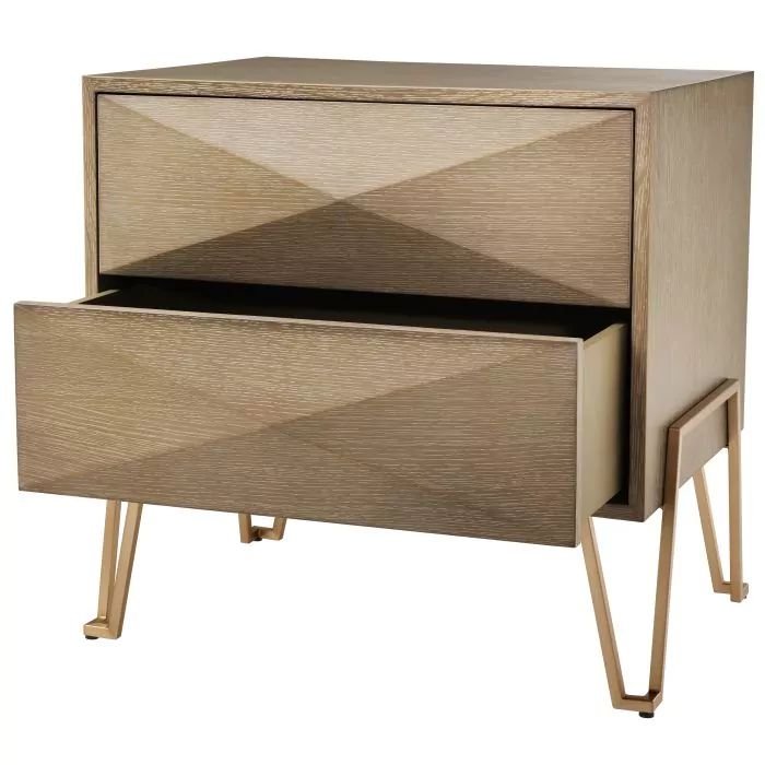 Nightstand Highland in washed oak veneer with brushed brass frame